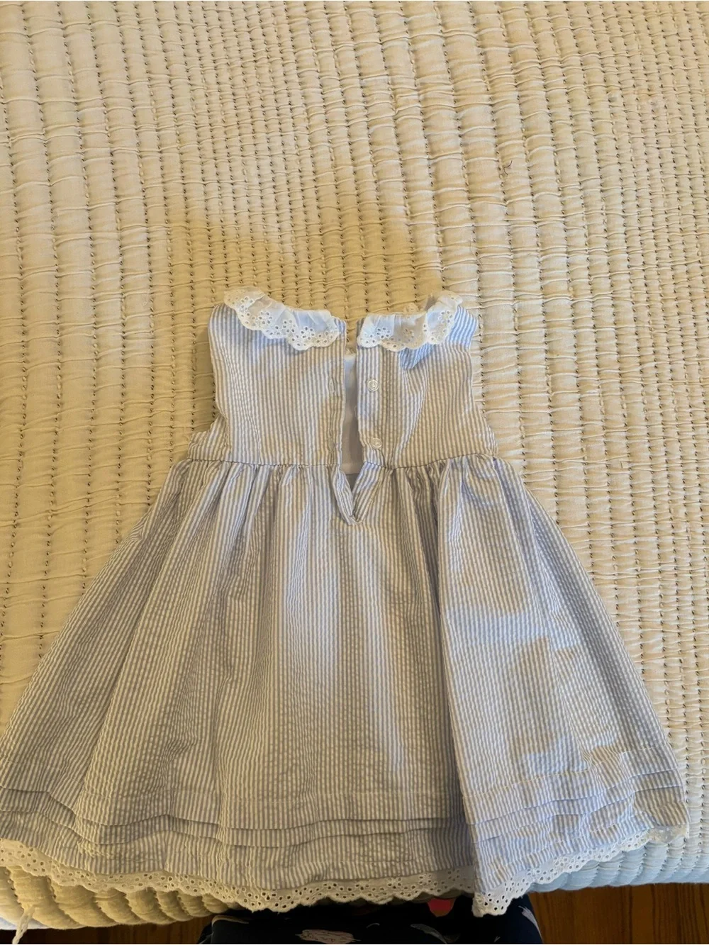 Cynthia Rowley Blue and White Striped Eyelet Collar Dress